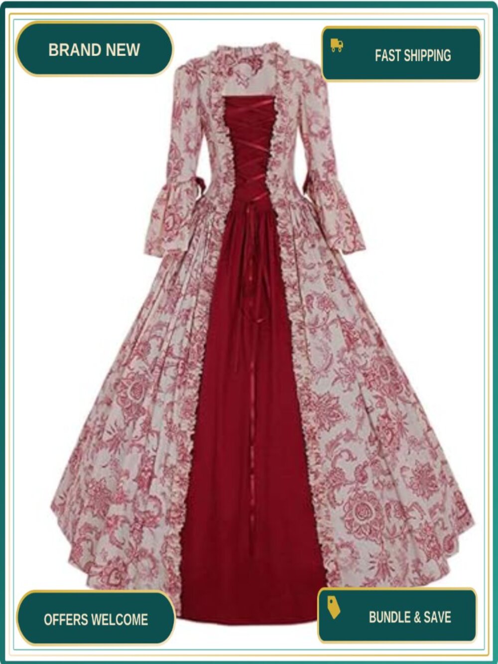 Victorian Rococo Dress Horn Sleeve Costume Polyester Evening Gown